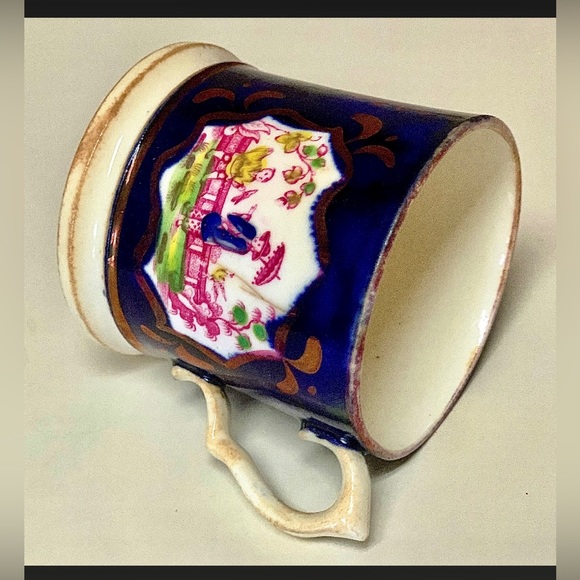Gaudy Welsh Cobalt Blue Pink Lustre Chinoiserie Child’s Cup Mug - Picture 7 of 10